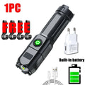 Ultra-bright LED Flashlight Rechargeable Torch Outdoor Zoomable Lantern Portable Waterproof Light for Camping Hunting Hiking Oasis Select 1PCS-Clip-EU