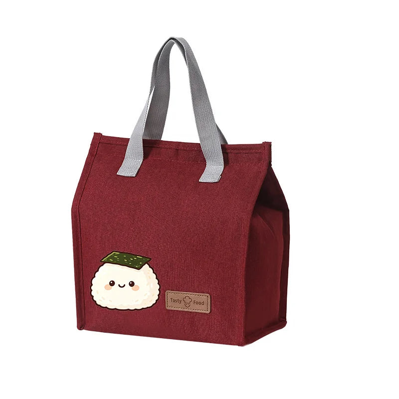 Kawaii Onigiri Print Insulated Lunch Bag Waterproof Oxford Thermal Cooler Tote Bag for School Work Camping Oasis Select Burgundy