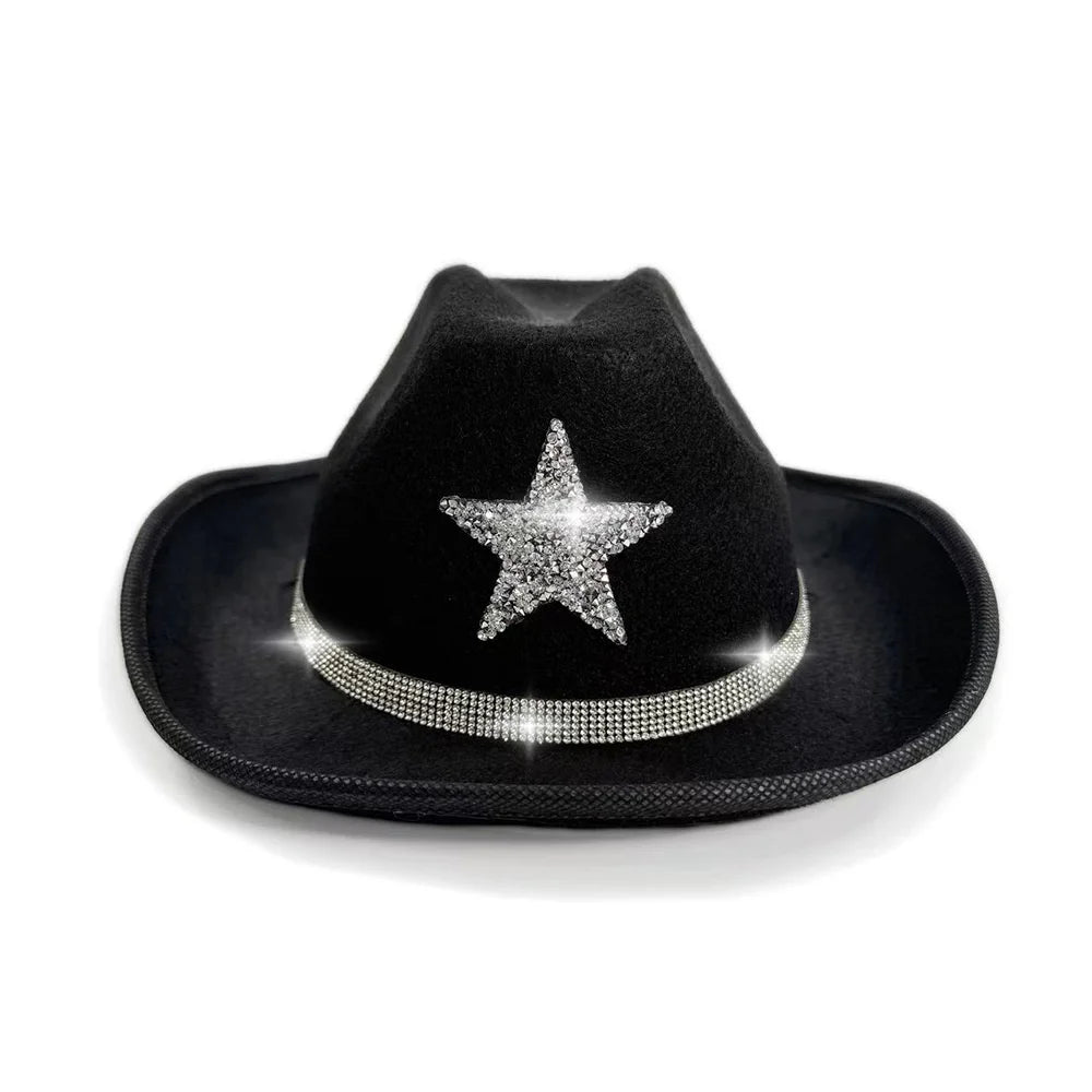 Pentagram Cowboy Hat Star Sequin Birthday Party Hats Cowgirl Hats Women Performance Hat For Adults Party Hats Cosplay Oasis Select Black