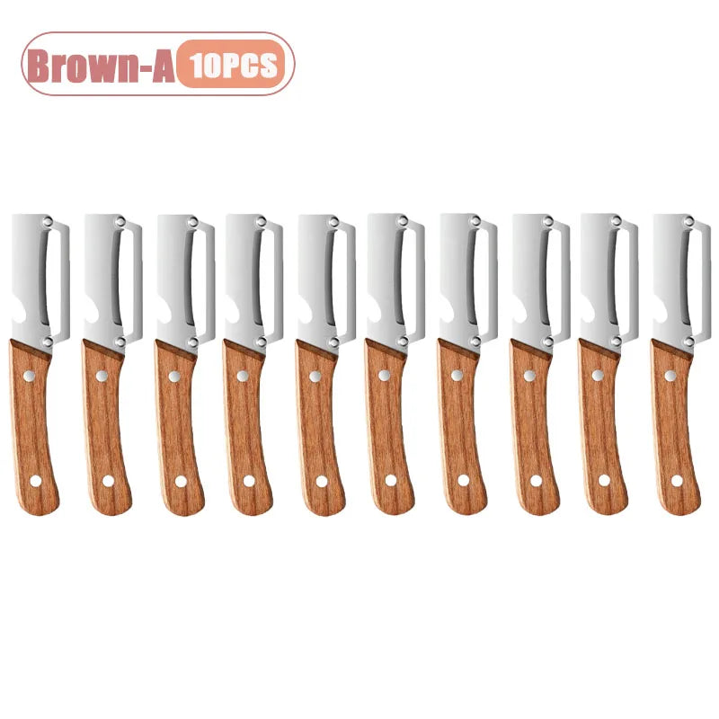 Multi Function Stainless Steel Vegetable Cutter Grater Slicer Peeler for Green Onion Ginger Julienne Opener Kitchen Tool Oasis Select Brown-A-10PCS