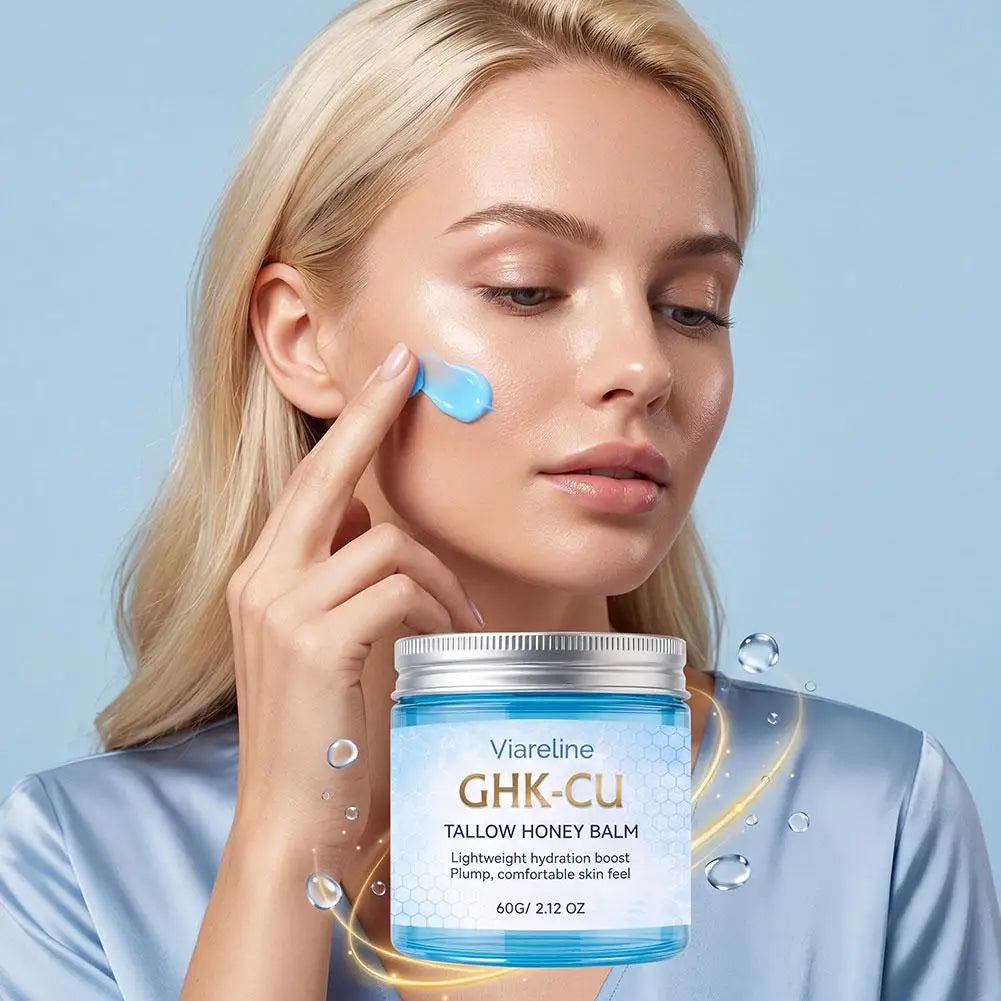 Viareline GHK-CU Copper Peptide Tallow Balm Facial Cream Body Moisturizer Lightweight Hydrate Honey Blue Balm for All Skin Types Oasis Select