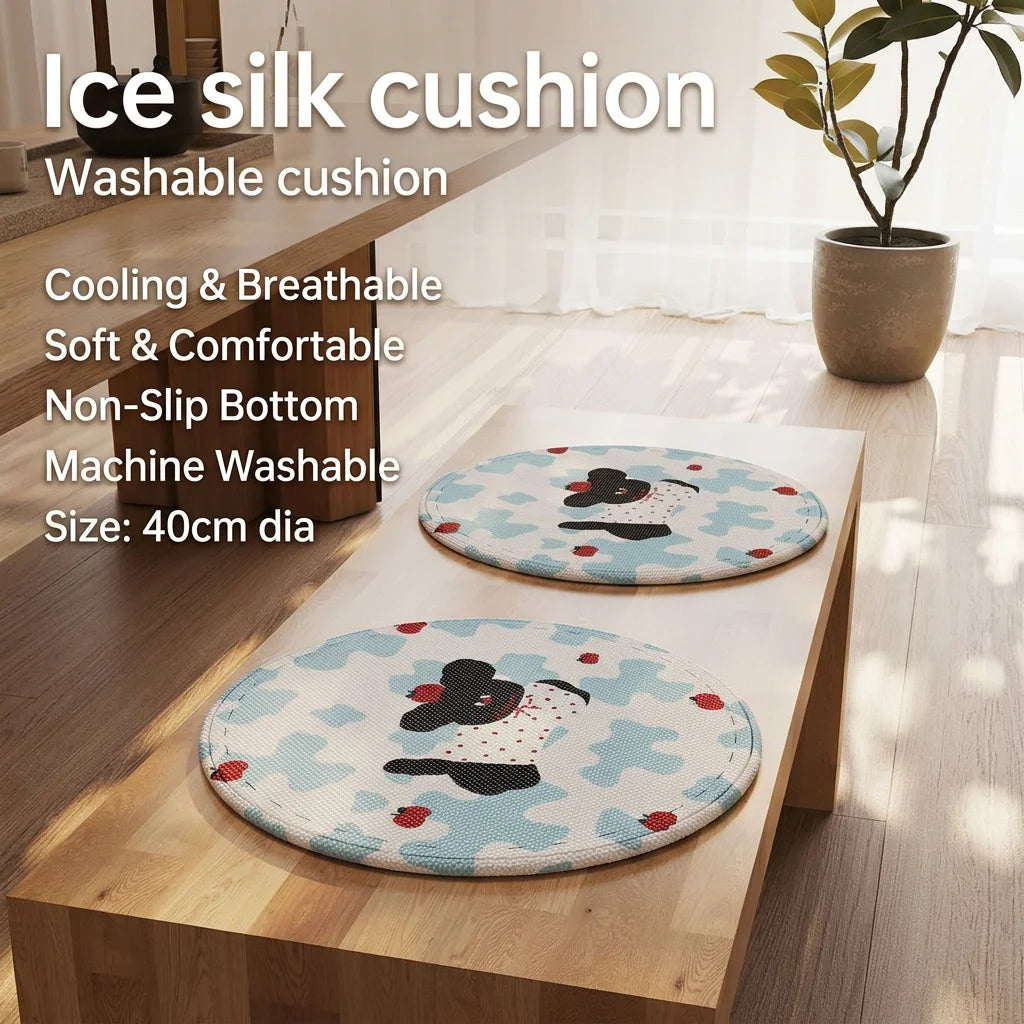 30/40/50CM Cartoon Round Ice Silk Seat Cushion Summer Cooling Dining Chair Cushion Anti-slip Breath Cooling Mat Adult/Child Oasis Select