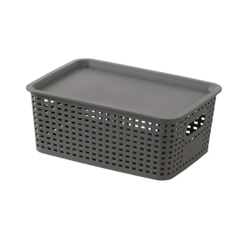 Modern Plastic Storage Baskets with Lid Stacking, Multi-Purpose for Office Desk Bedroom Classroom Organization Container Oasis Select DARK GRAY