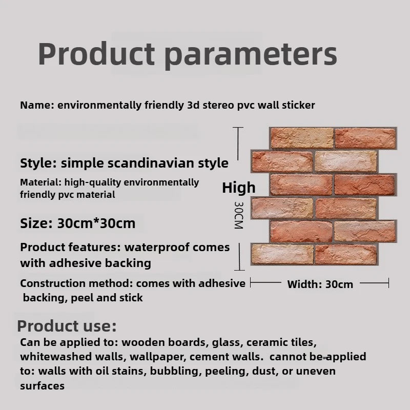 Self Adhesive Brick Pattern Waterproof and Moisture-proof Renovation of Three-dimensional Wall Stickers for Home Wall Decoration Oasis Select
