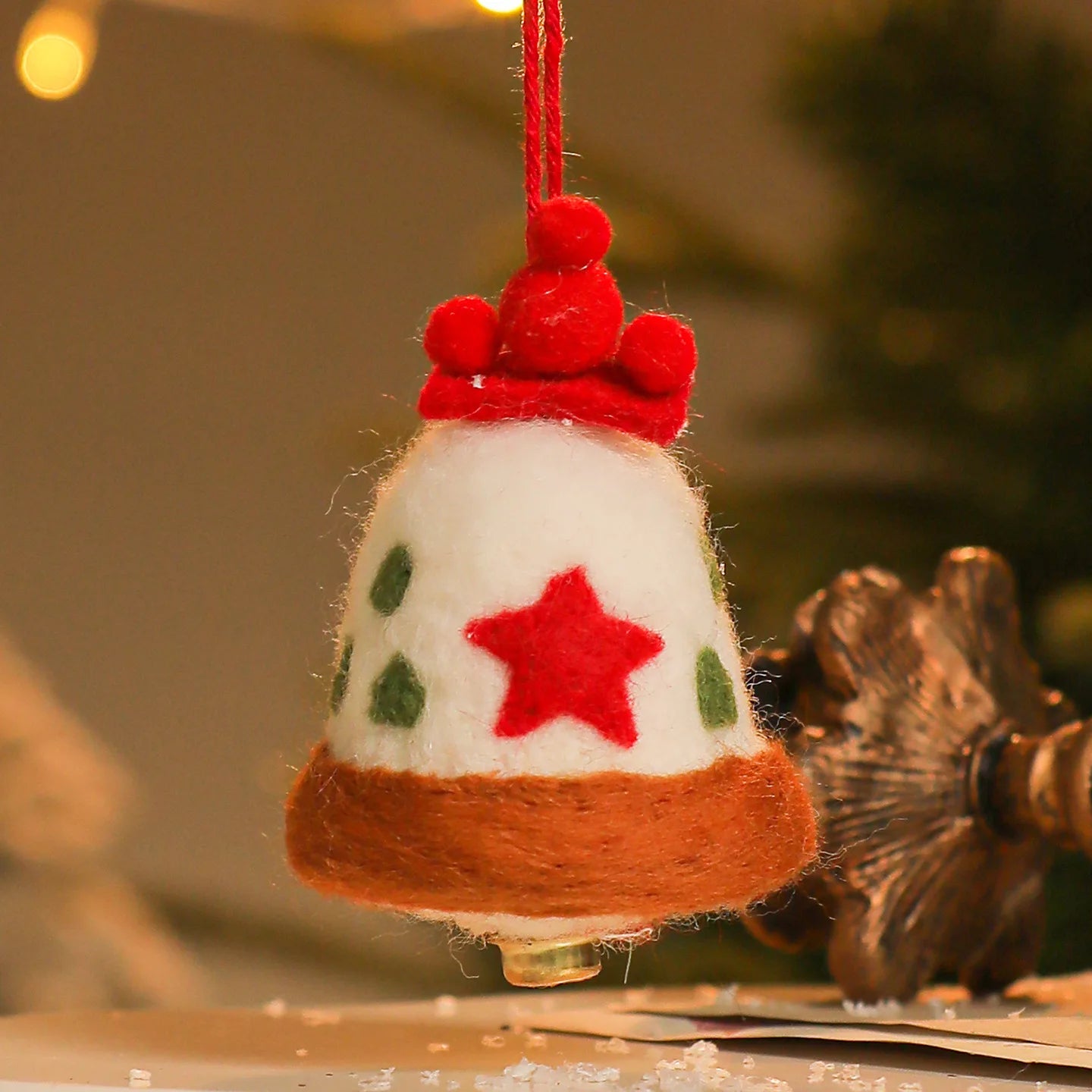 New Christmas Decoration Wool Felting Plush Christmas Bell Santa Claus Snowman Jingle Bell Christmas Tree Hanging Pendant Oasis Select Style 2