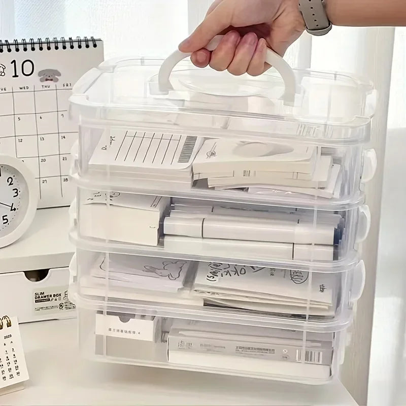 Extra Large 4-Tier Stackable Storage Box with Lid Clear Plastic Organizer Toy Building Block Storage Box Oasis Select