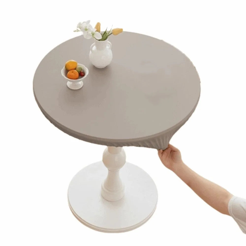 PU Leather Waterproof Stretch Round Tablecloth 60/80cm