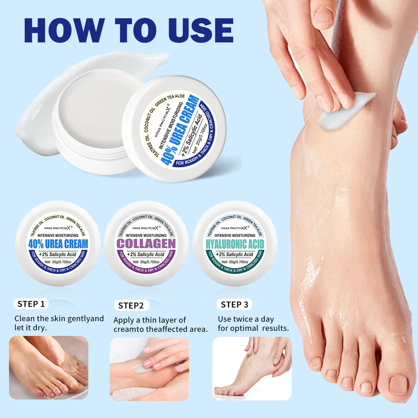3PCS/Box Urea Foot Cream Moisturizer, with Salicylic Acid, for Dry and Cracked Feet - Hand and Foot Care for and Women Oasis Select