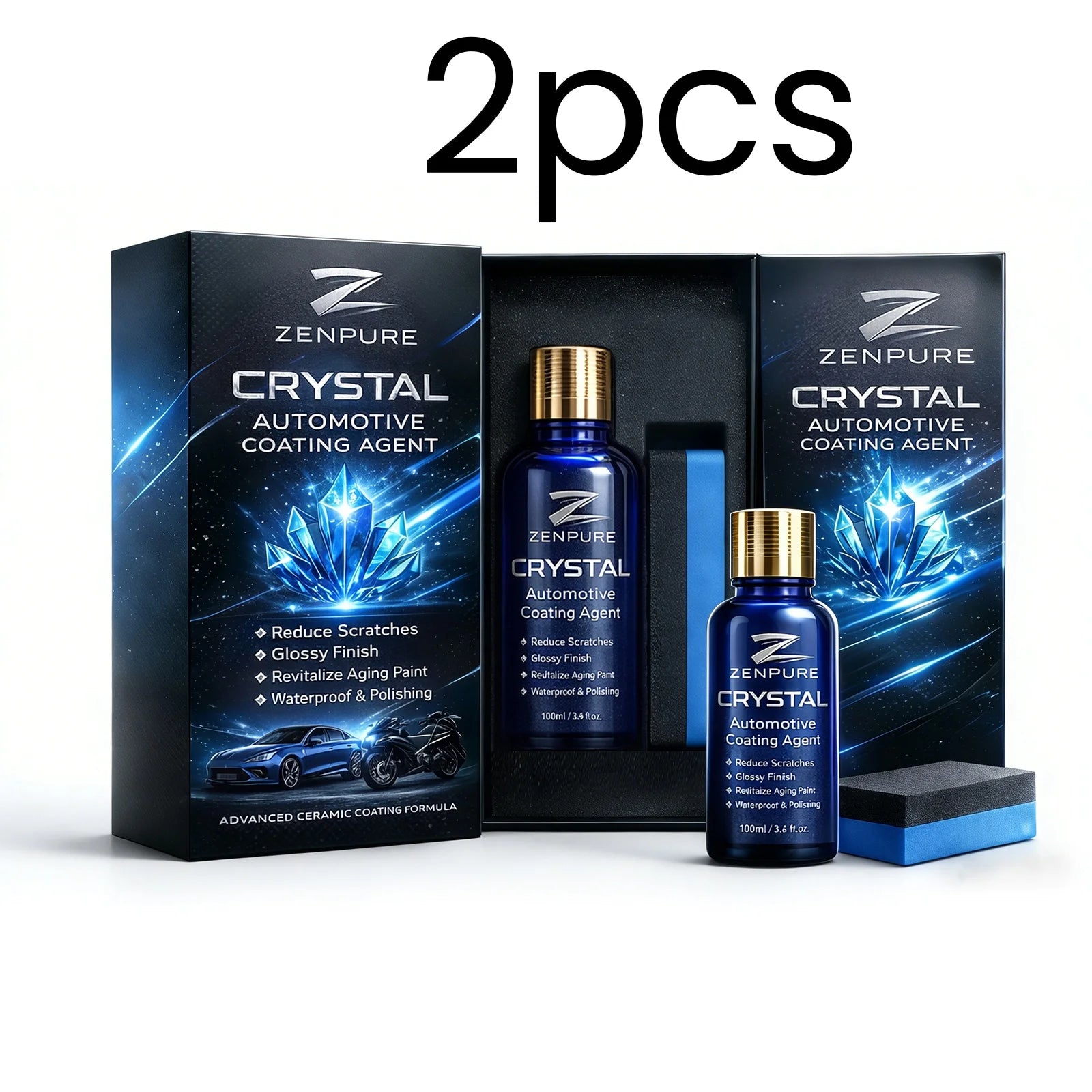 Crystal Automotive Coating Agent Reduce Scratches Waterproof Quick Film Formation Glossy Finish Car Paint Sealant Coating 100ml Oasis Select 2pcs
