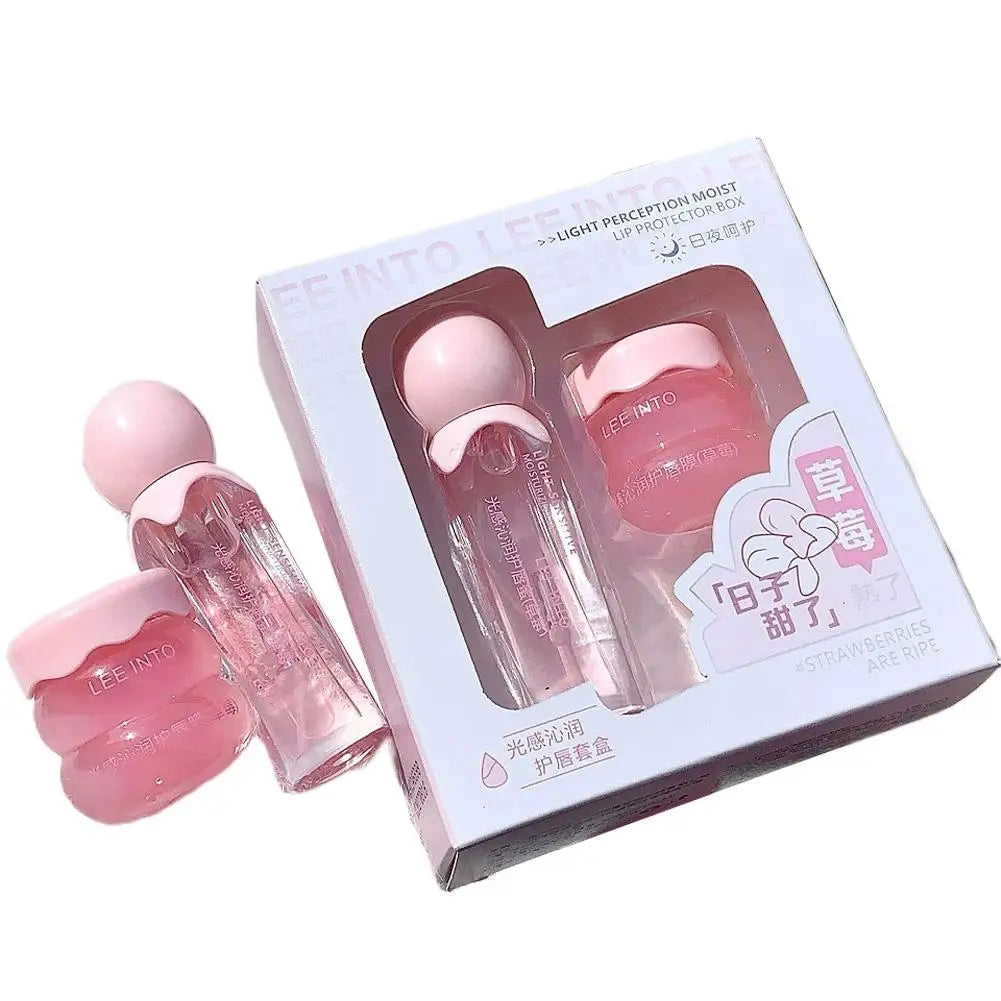 Hydrating Lip Glow Oil Lip Mask Set Cute Glossy Shine Long-Lasting Moisturizing Fruit Lip Gloss Lip Balm Nourish Lip Care Makeup Oasis Select pink