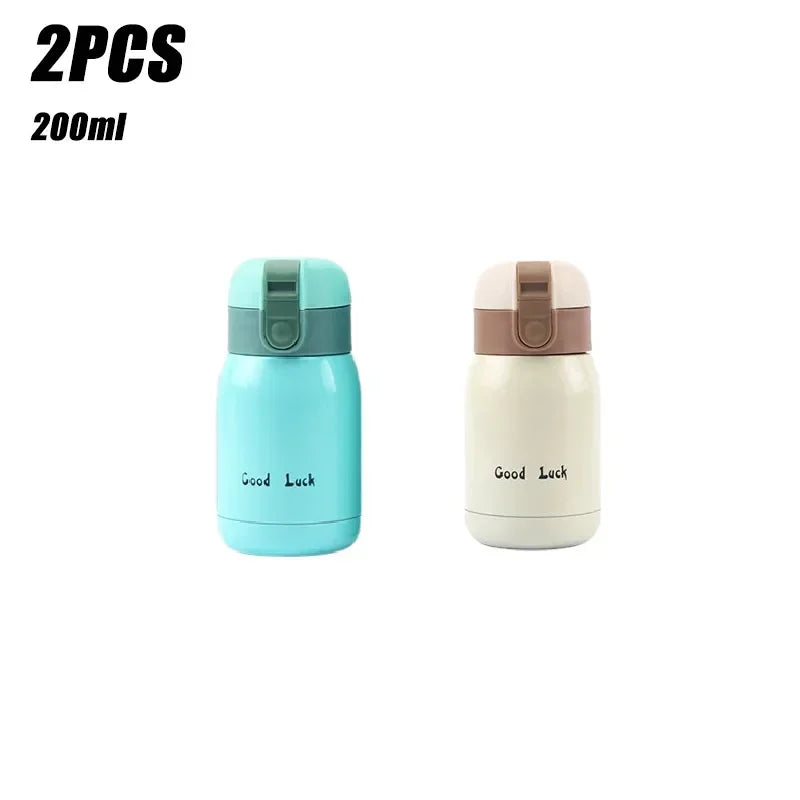 1/2PCS Goodluck Small Cute Mini Thermos Cup MINI Portable Creative Pot Belly Water Cup Pocket Cup with Hand Gift Oasis Select Blue-White 200ML