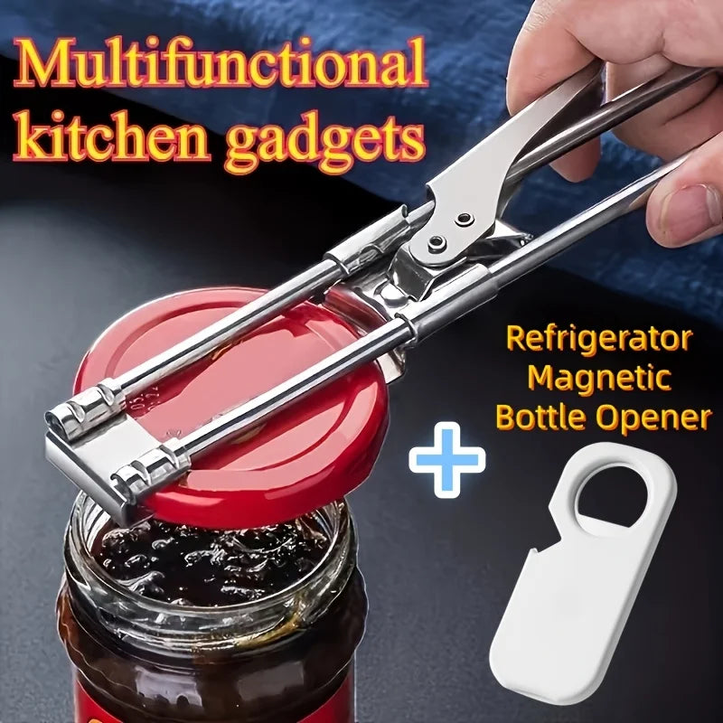 2PCS Multifunctional Bottle Cap Opener, Adjustable Stainless Steel Can Opener with Magnetic Refrigerator Bracket Oasis Select