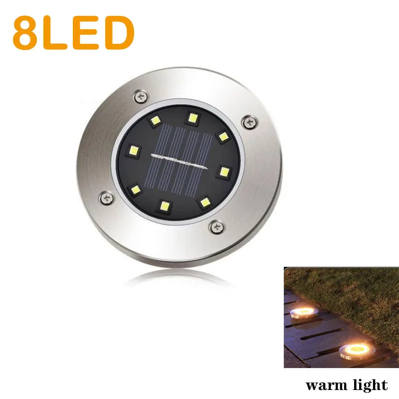 Solar Disk Ground Light 8 LED Outdoor Garden Buried Path Lamp