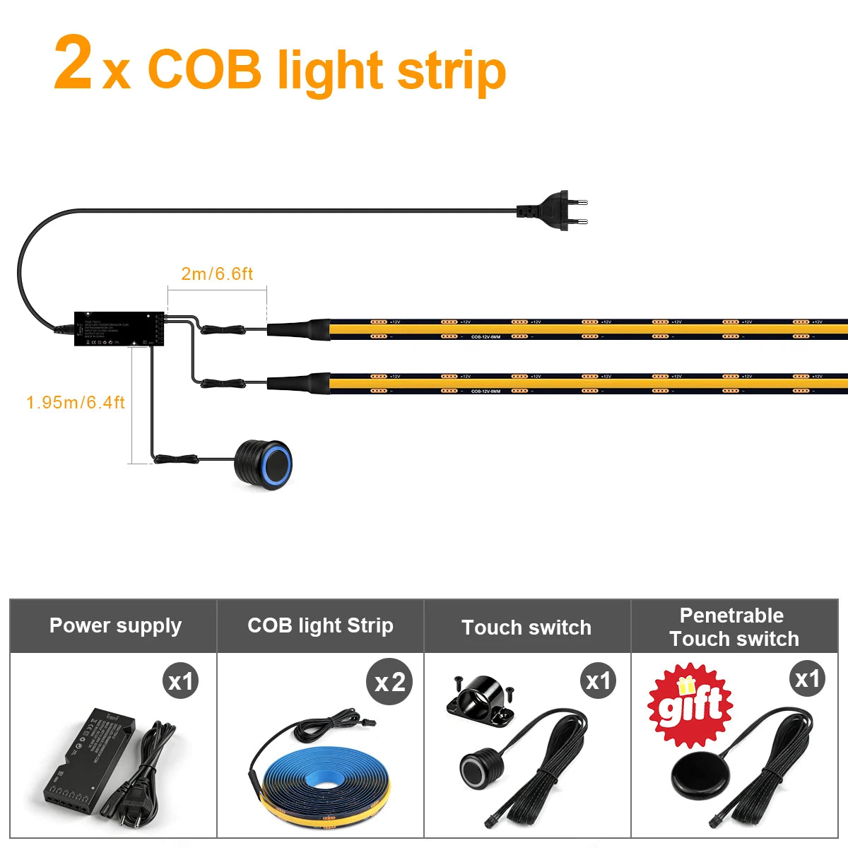 Embedded Touch Sensor Dimmable Swtich Black LED Light For Acoustic Wood Slat TV Background Wall Panel Decor,Gift 1 Controller Oasis Select 2PCS LED Strip Kit Neutral White European Power Plug|1M 3.28FT