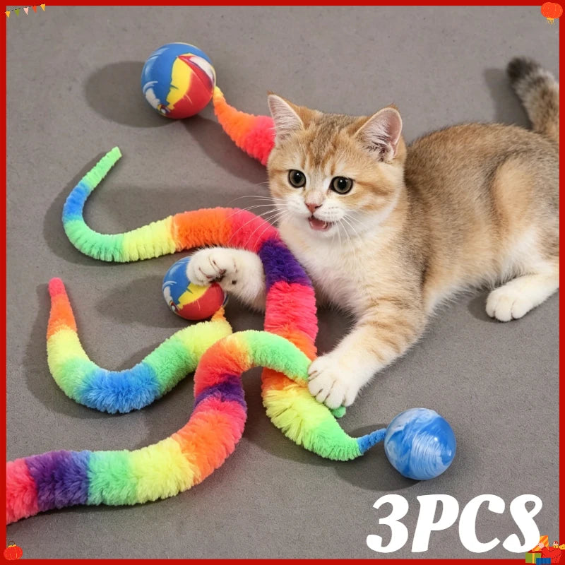 3CS Cat interactive toys Tickle Cat Colorful bouncing ball Pet supplies Puzzle teasing indoor cat caterpillar elastic toy Oasis Select