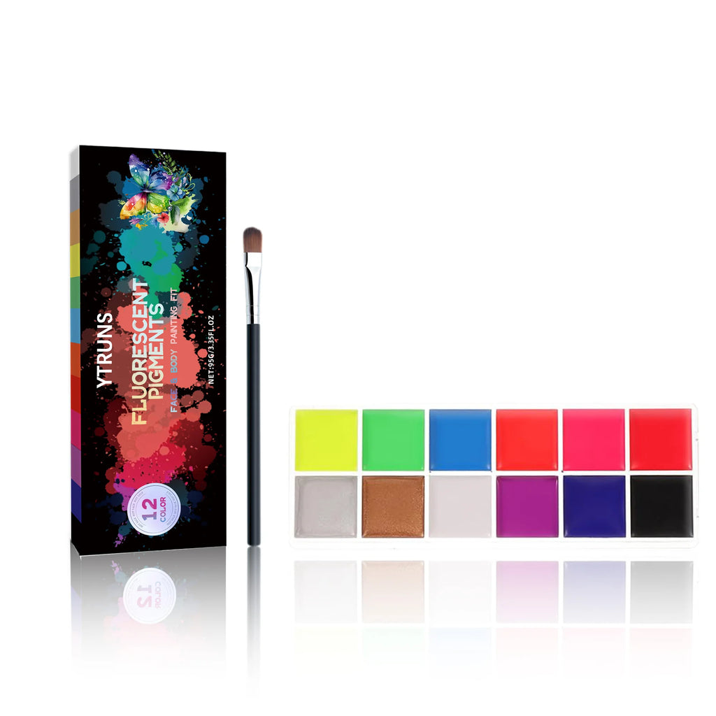 12-Color UV Glow Face & Body Paint Palette | Waterproof