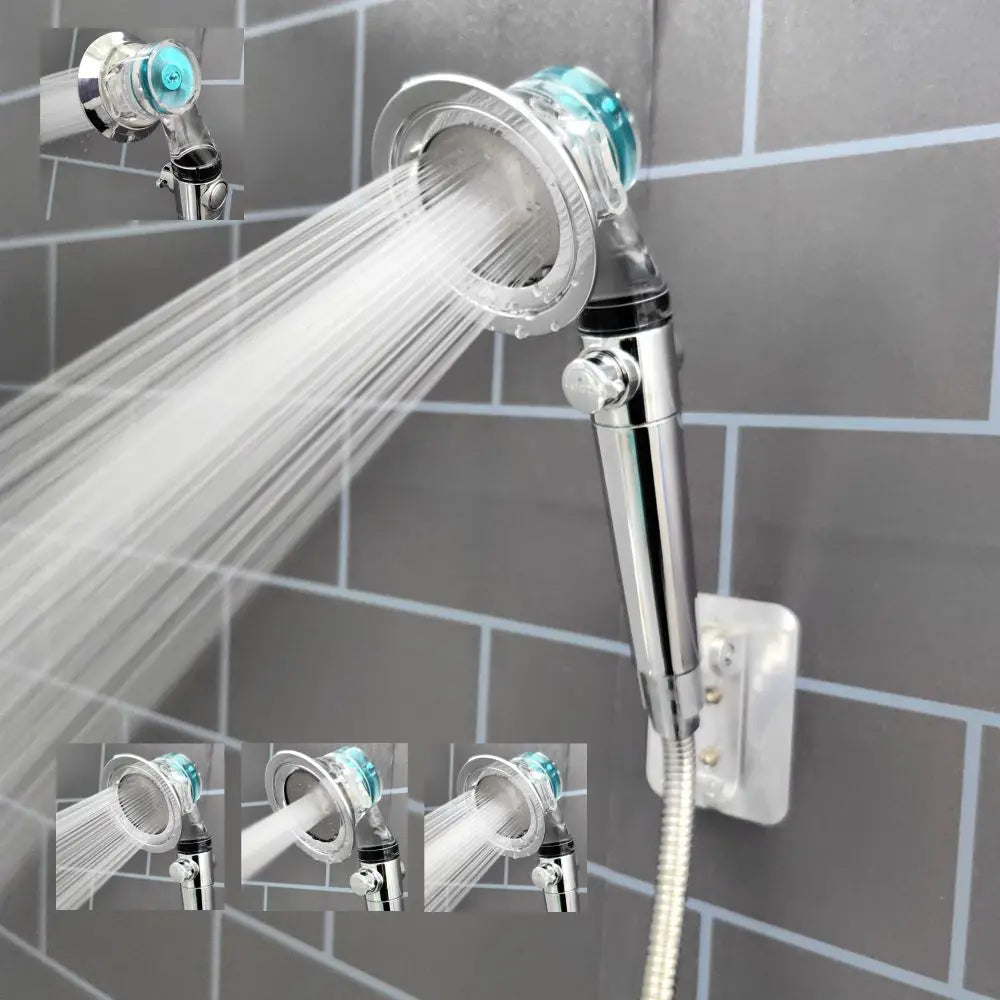 Luxury Design 3 Modes Turbo Fan Shower Head High Pressure Water Saving Spray Adjustable Showerhead Filters Bathroom Accessories Oasis Select Sliver Shower