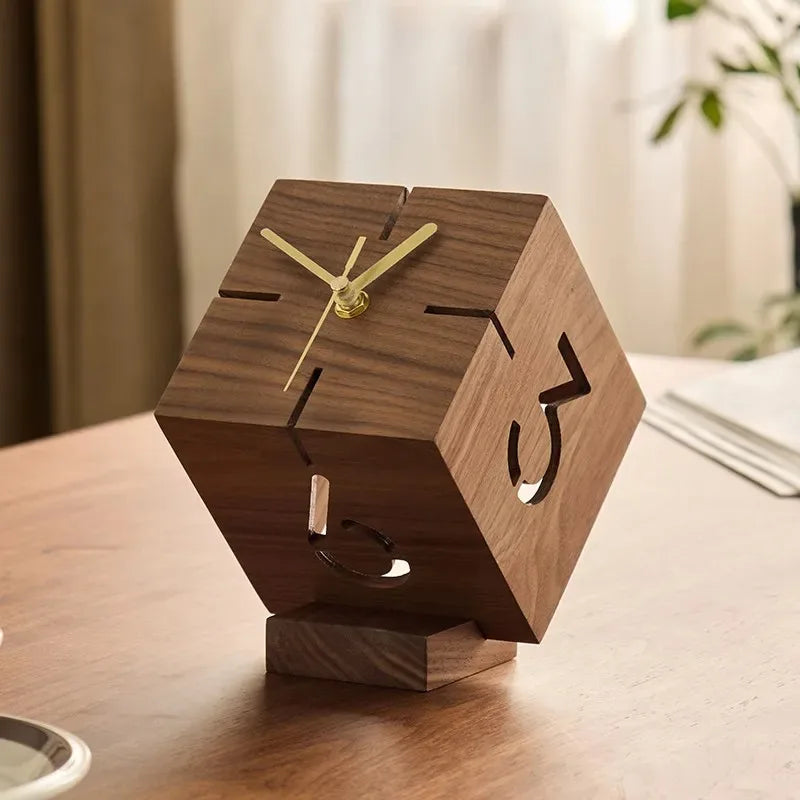 Simple and Luxurious Hollow Desktop Silent Desk Clock Ornament Creative Black Walnut Small Clock Fashionable Oasis Select