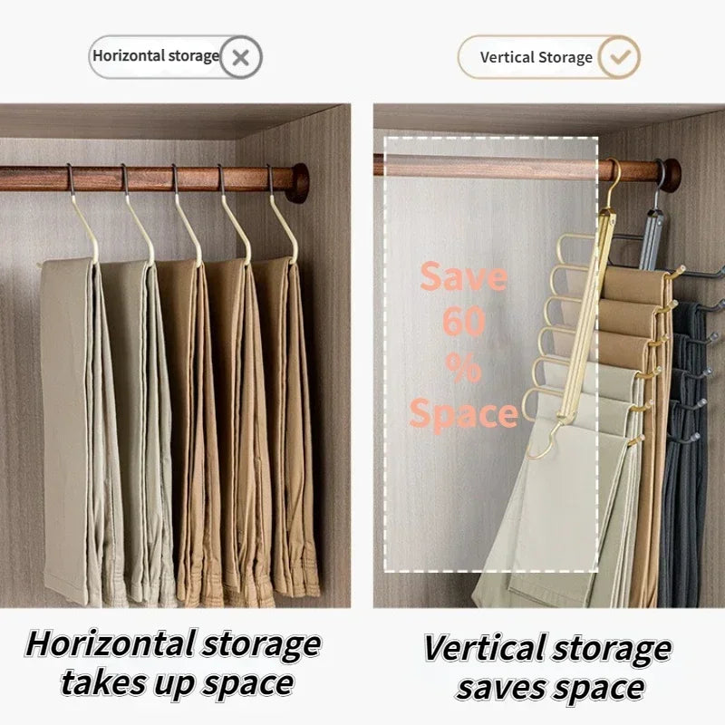 Multi-functional 6 in 1 Pants Hanger for Clothes Rack Adjustable Closet Organizer Trouser Storage Rack Pants Tie Storage Shelf Oasis Select