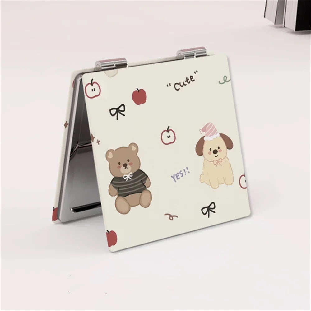 Double-Sided Folding Pocket Mirror – Cute Puppy Bear Design