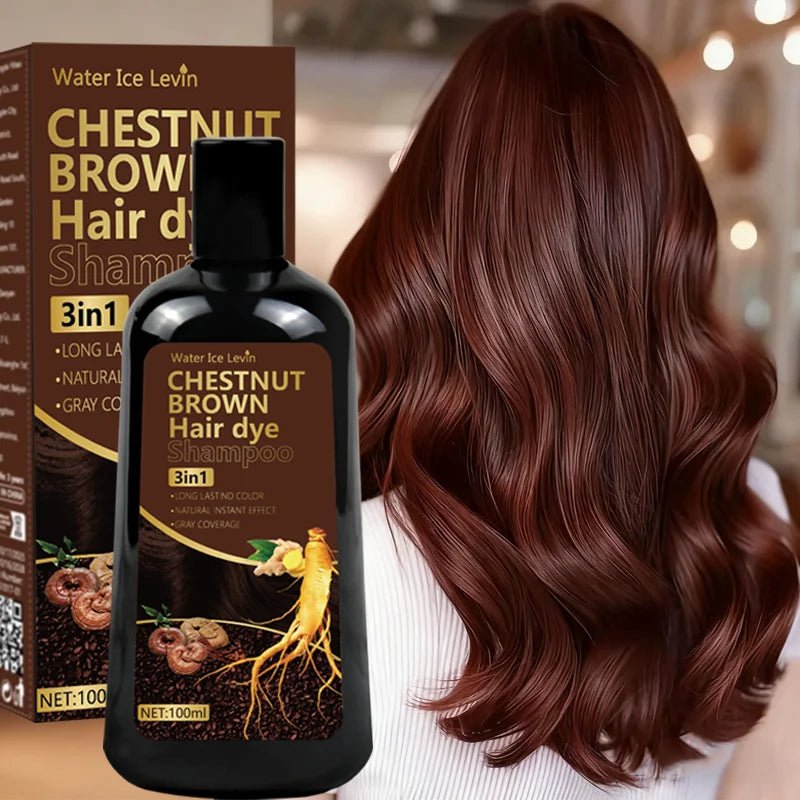 Water Ice Levin 3-in-1 Chestnut Brown Hair Dye Shampoo with Ginger & Ginseng for Instant Gray Coverage & Long-Lasting Color Oasis Select