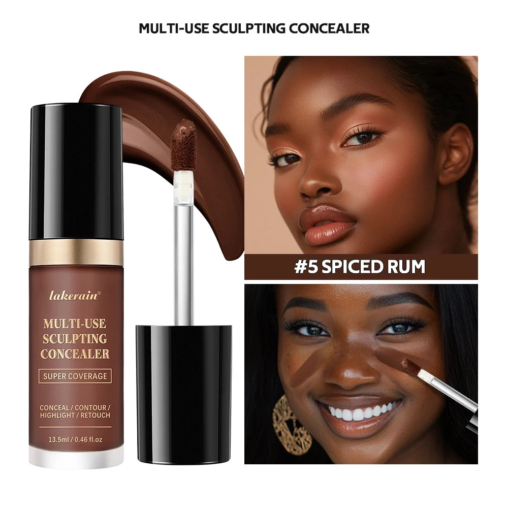 Super Coverage Concealer Multi-Use Cream Oil Free Highlight Covers Dark Circles Long-lasting Natural Matte Finish Long Wear Make Oasis Select 5 SPICED RUM