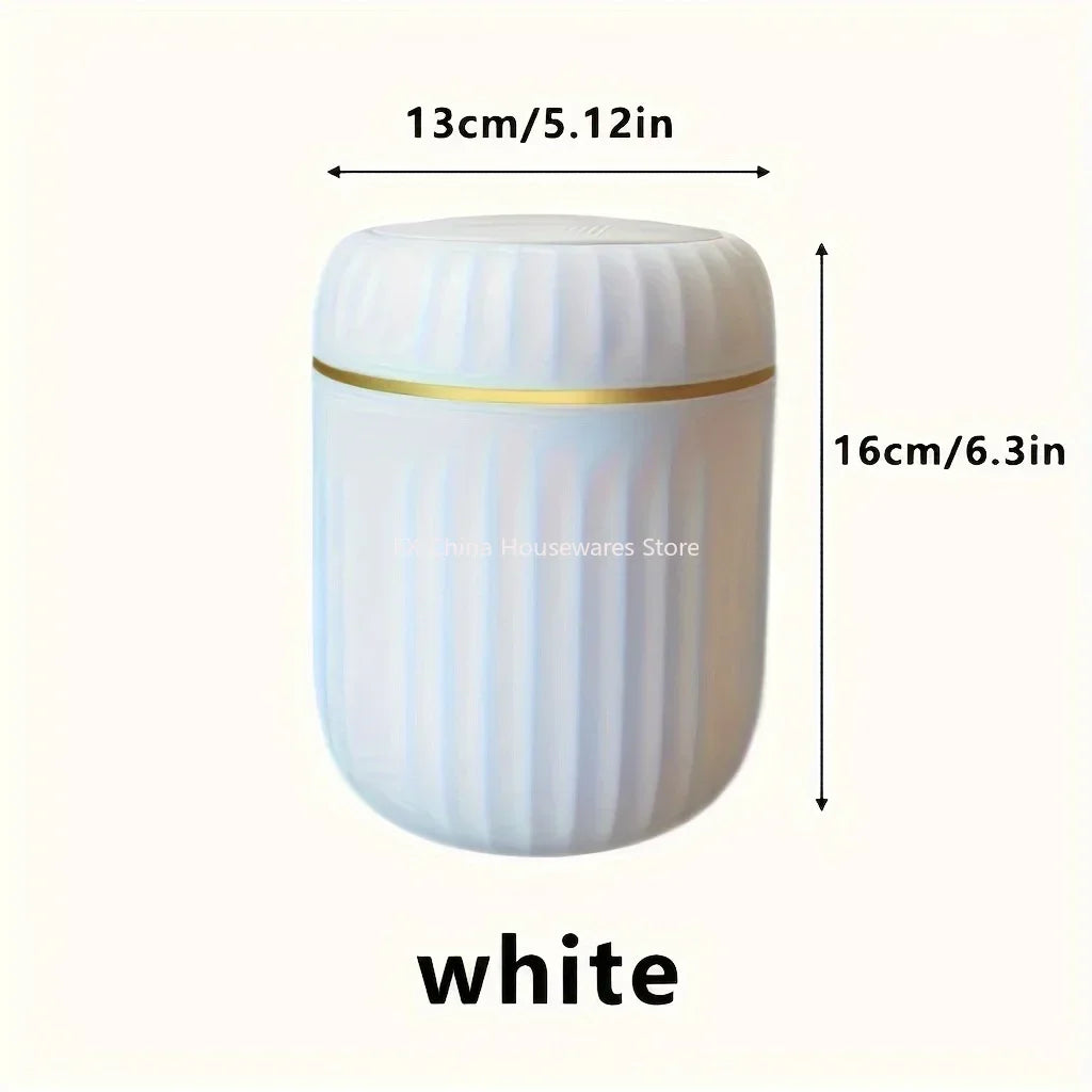 Mini Desktop Trash Can with Lid Elegant Plastic Waste Bin Portable Round Garbage Bin for Office Desk, Bedroom Vanity Oasis Select