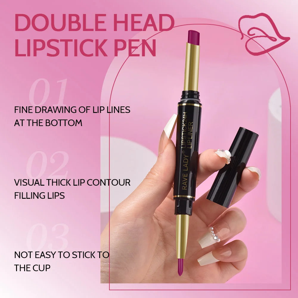 Rave Lady 2-in-1 Matte Lipstick & Lip Liner Pencil – 6 Shades