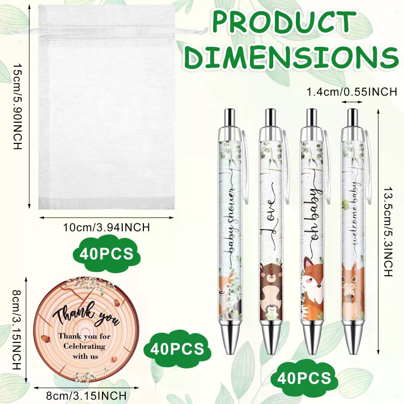 40 Sets Baby Shower Favors Gifts for Guests Include 40 Wild Animal Ballpoint Pens 40 Thank You Greeting Cards 40 Organza Bags Oasis Select