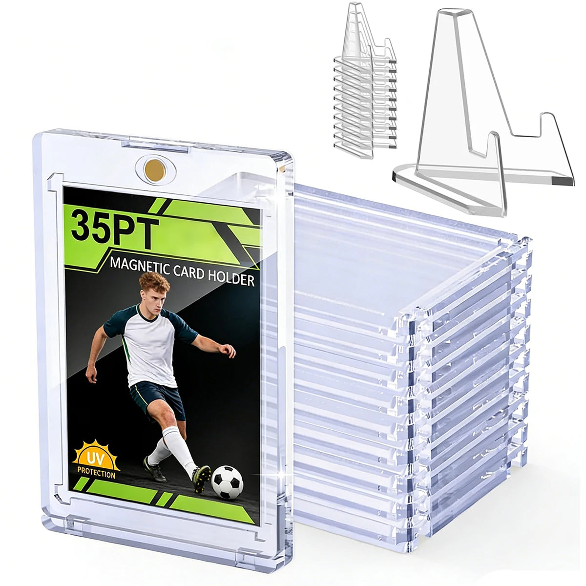 5/10/15 PCS 35pt Magnetic Card Holders with Stand – Hard Case for MTG & Sports Cards, UV Protection, Instant Desktop Display Oasis Select