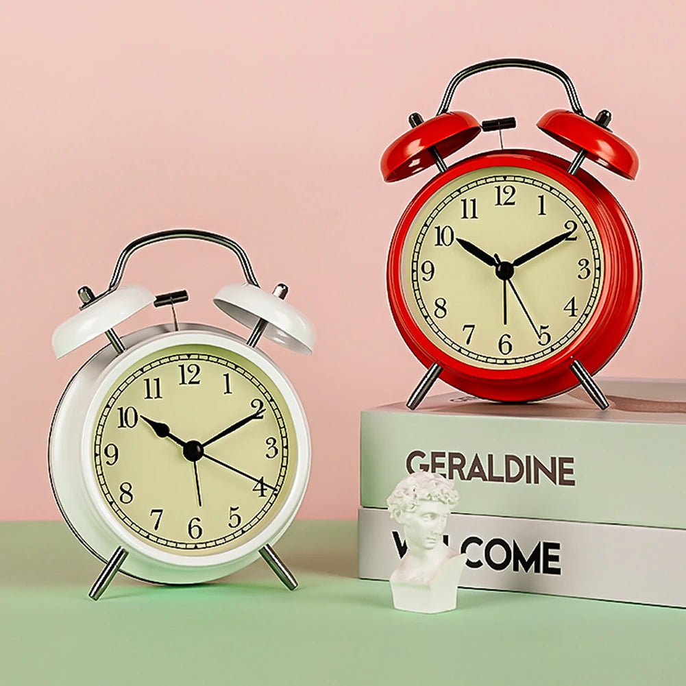 Vintage Twin-Bell Metal Alarm Clock with Night Light | Bedside
