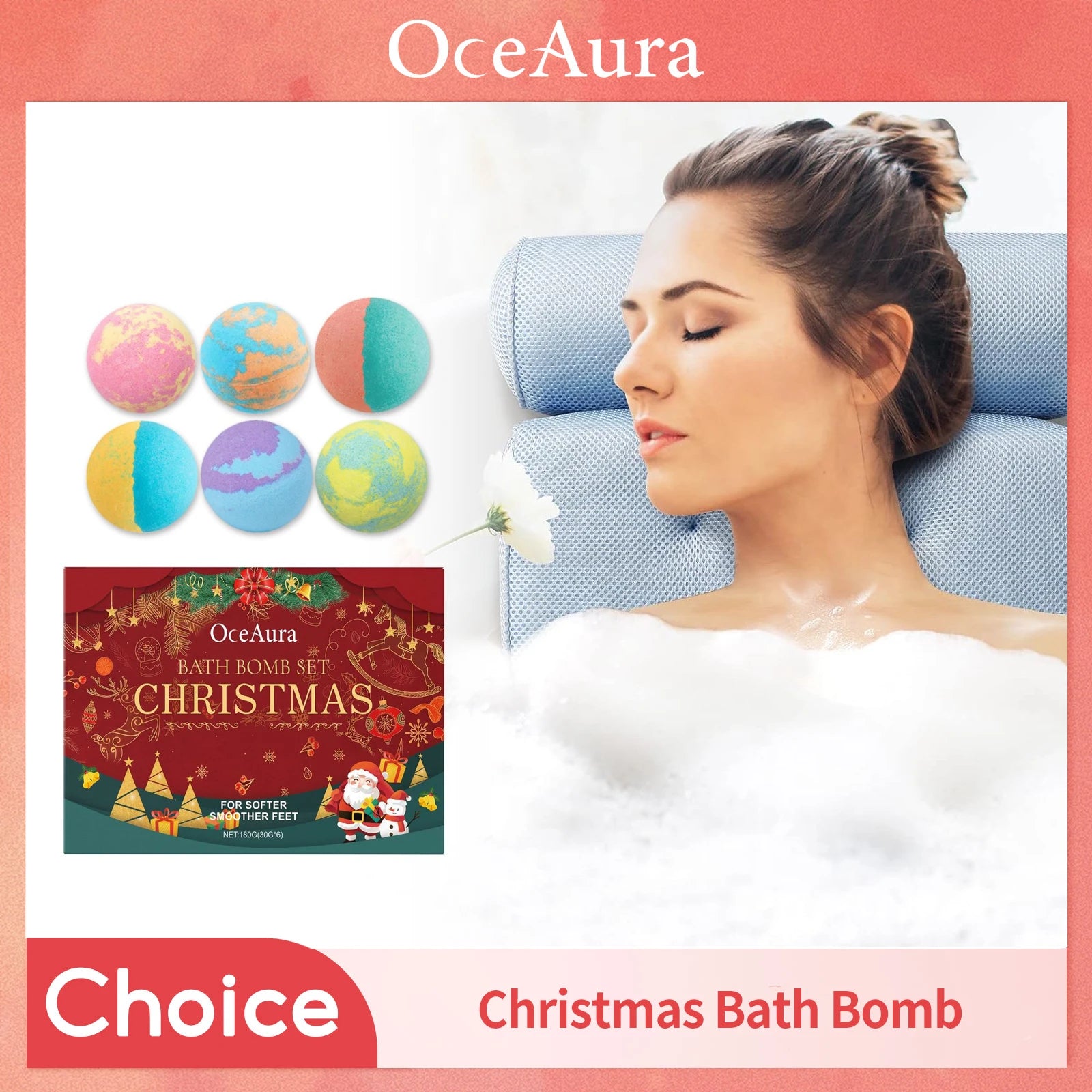 6pcs Christmas Bath Bombs Deep Moisturizing Exfoliating Body Relaxation Relieving Stress Aromatherapy Shower Handmade Salt Balls Oasis Select