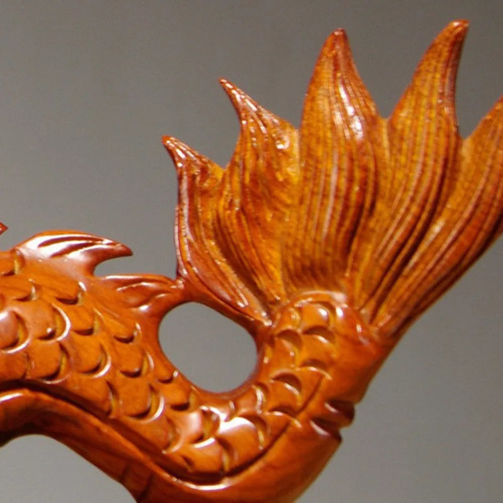 4 inches Wooden Chinese Feng Shui Dragon Statue for Office Home Tabletop Decor Fortune 2024 New Year Decoration Ornaments Oasis Select