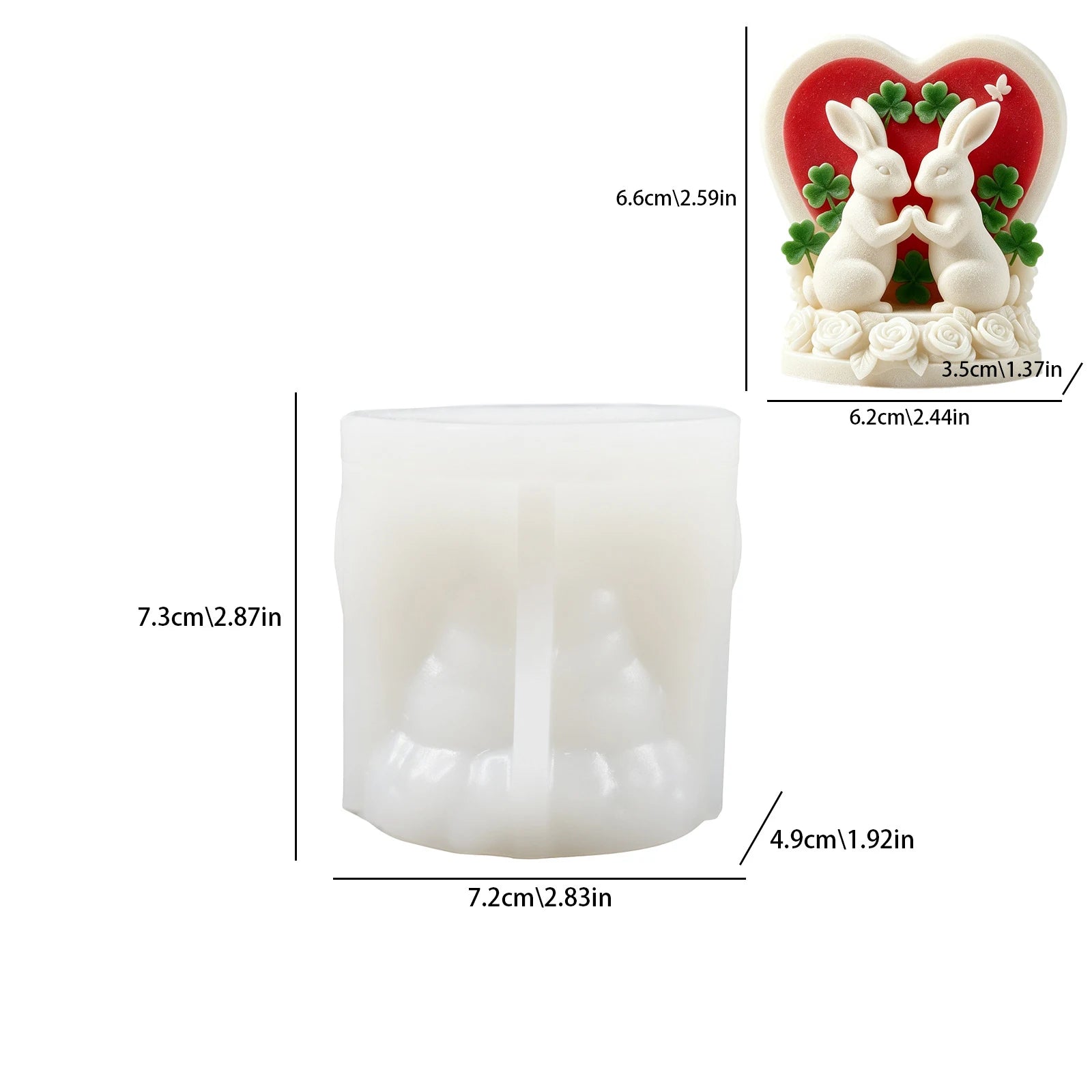 3d Rabbit Mold Silicone Love Rabbit Silicone Mold Candle Decoration Mold Three-Dimensional For Epoxy Molding Diy Projects Home Oasis Select White