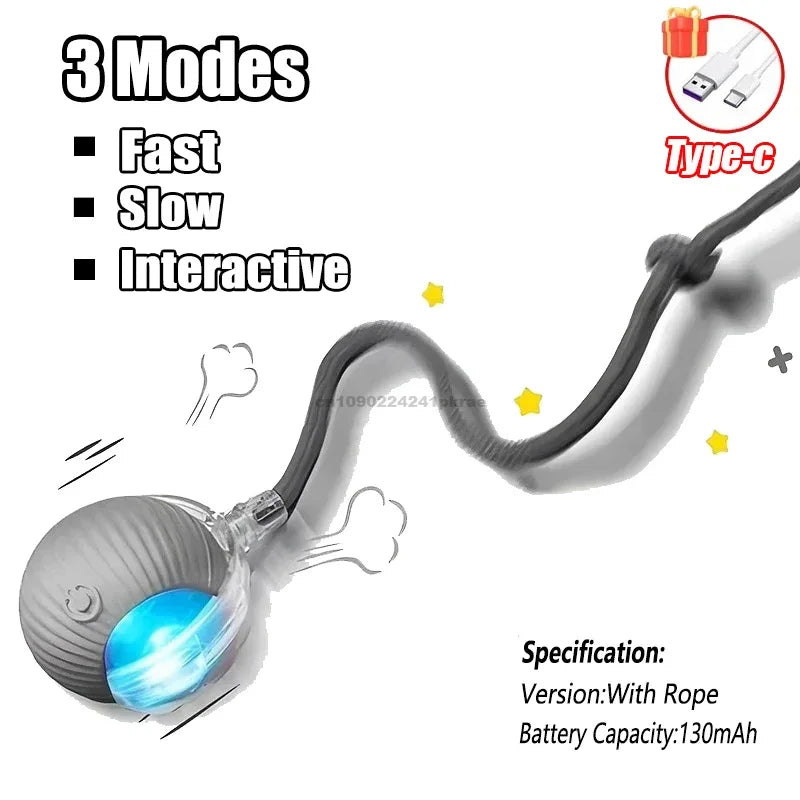 Cat Interactive Ball Toy Automatic Rolling Ball Faux Tail Rechargeable Pet Electric Toy Dog Cat Training Imitate Mouse Products Oasis Select Gray