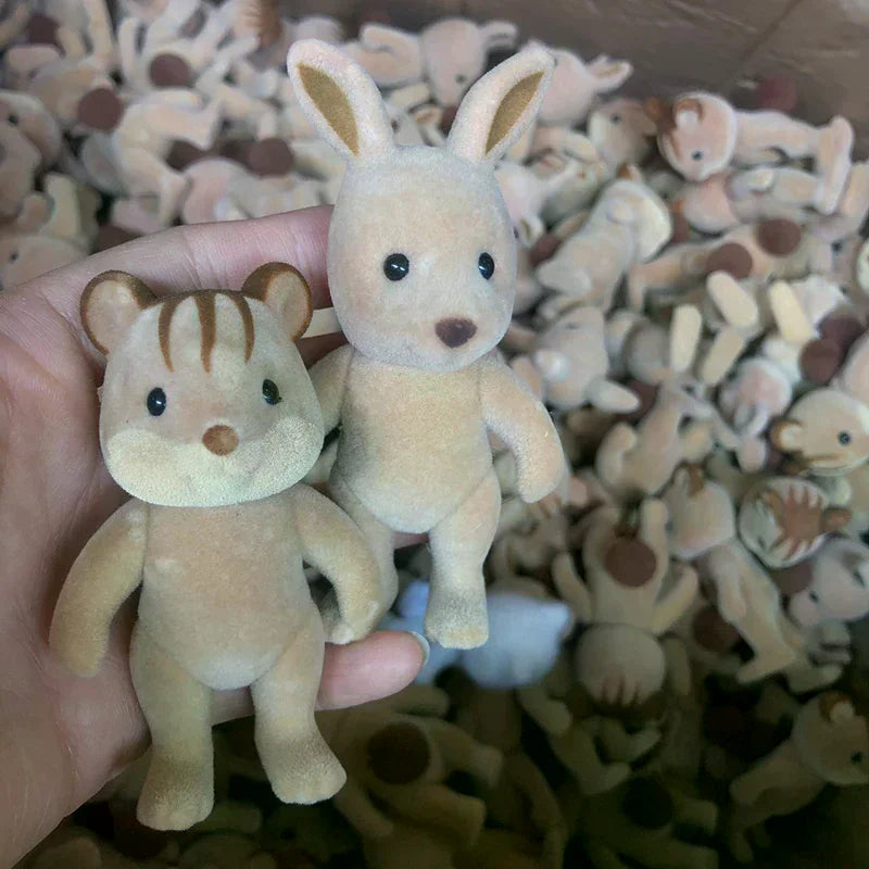 1PC Forest Family Animal Figure Rabbit Bear Dog Flocked Shaggy Figurine Animal Model Toy For Kid Factory Defects Oasis Select