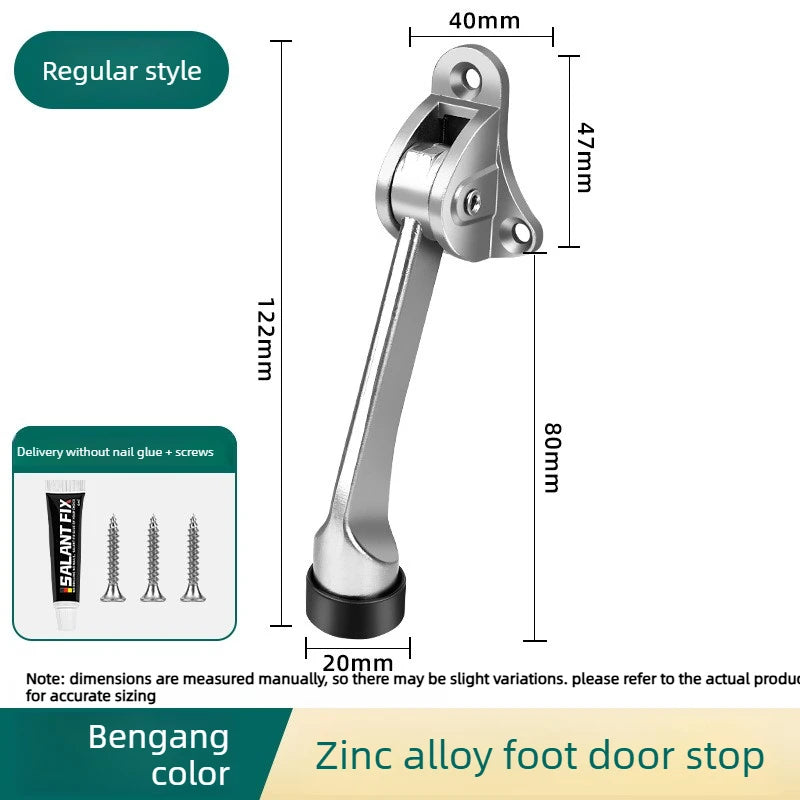 Zinc Alloy Foot-Operated Door Stopper Automatic Kickdown Door Hold Opener Punch-Free Windproof Door Stop for Home Hardware Oasis Select Silver