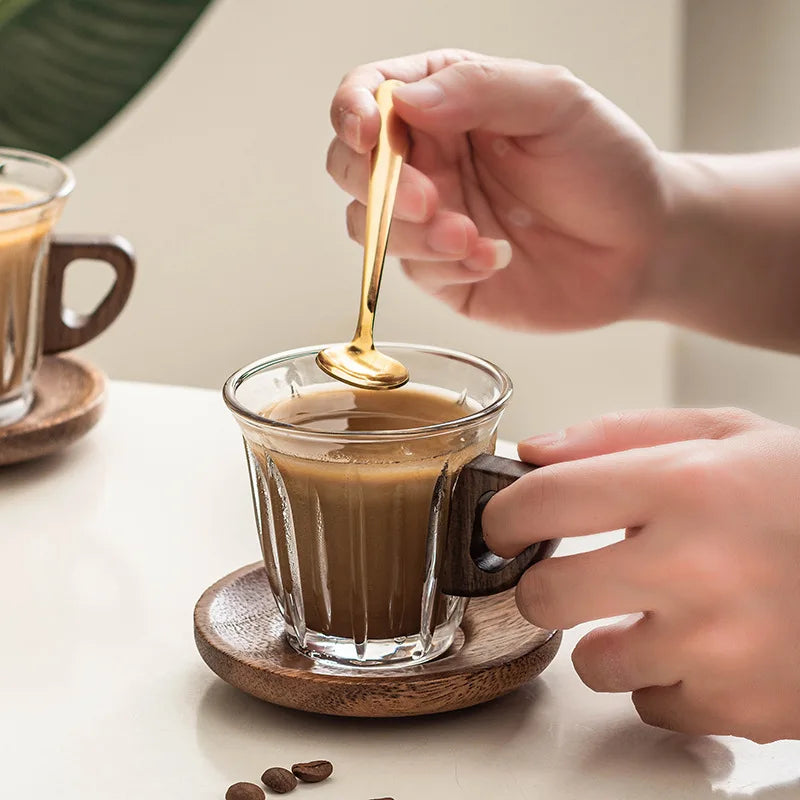 Glass Coffee Cup Set with Coaster, Milk Cup, Tea Cup, Latte Cup, for Cafes, Home Use, Restaurants, Coffee Bar Accessories Oasis Select
