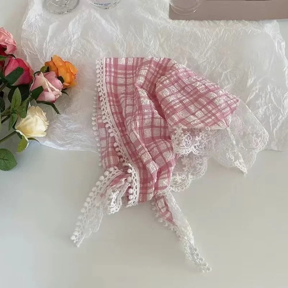 New French Style Triangle Scarf Small Flowers Fabric Turban Bandana Hair Accessories Lace Hair Bands for Spring Summer Oasis Select 55