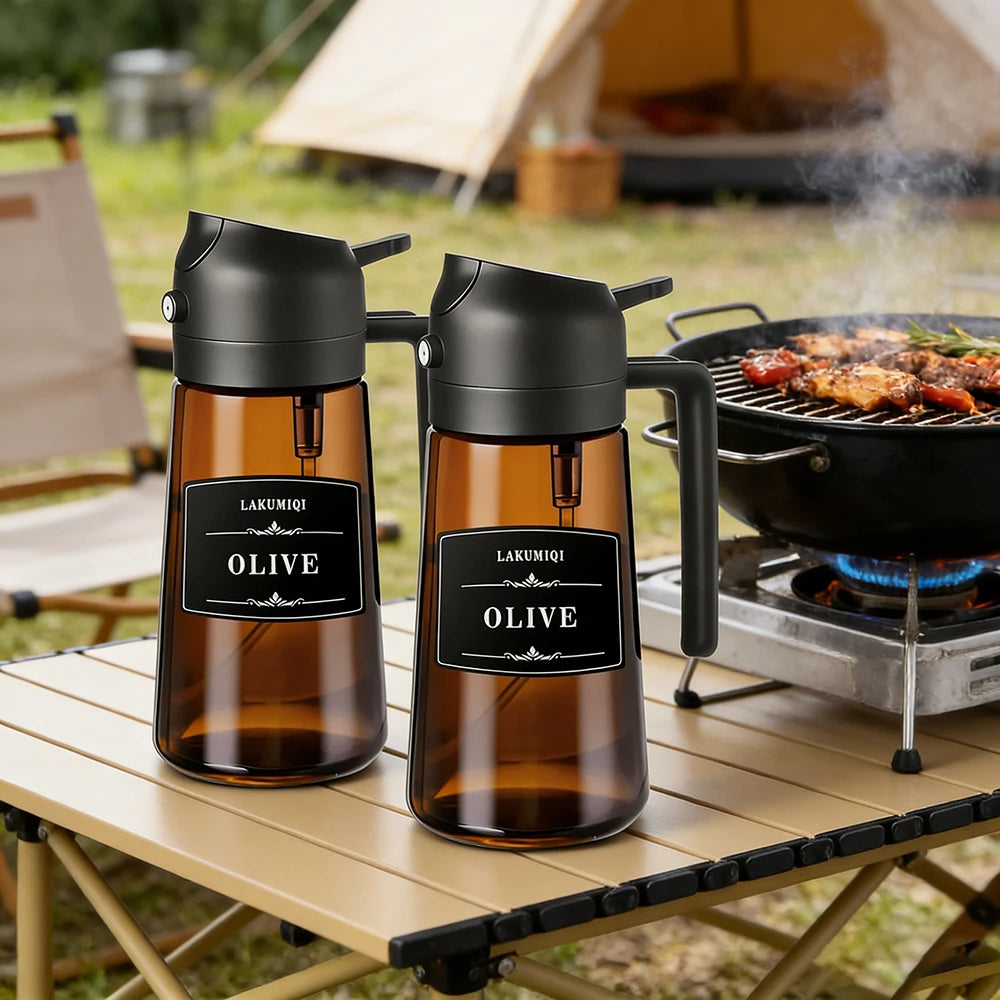 2-in-1 Glass Oil Sprayer & Dispenser, 16oz Oil Bottle for Cooking, Air Fryer, Salad, BBQ, Portable for Camping & Outdoor Oasis Select