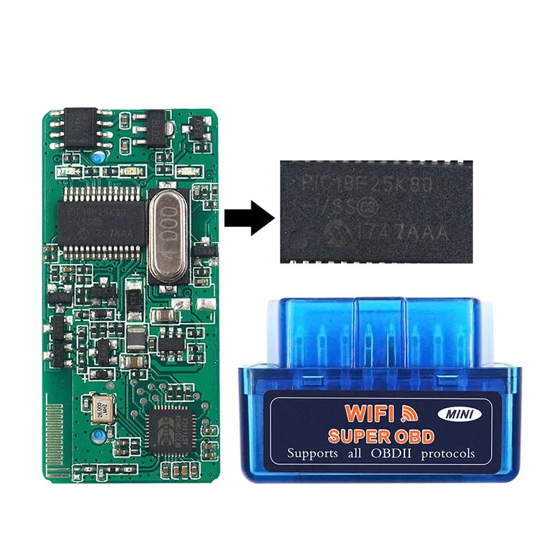 ELM327 V1.5 Bluetooth OBD2 Scanner – PIC18F25K80 Dual PCB OBD2 Diagnostic Scanner Oasis Select WIFI V1.5 1PCB Blue