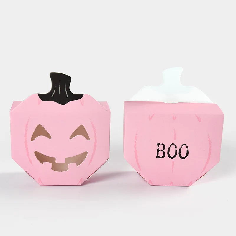 10Pcs Halloween Pink Pumpkin Shaped Candy Boxes Gift Boxes Mini Treat Boxes Container for Halloween Party Decoration Supplies Oasis Select