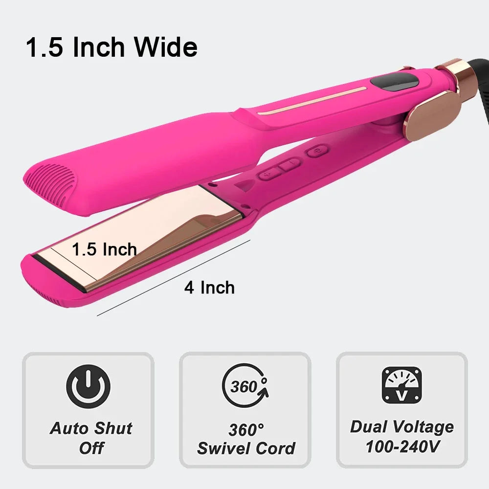 URGGU Pink Titanium Flat Iron – 2-in-1 Hair Straightener & Curler
