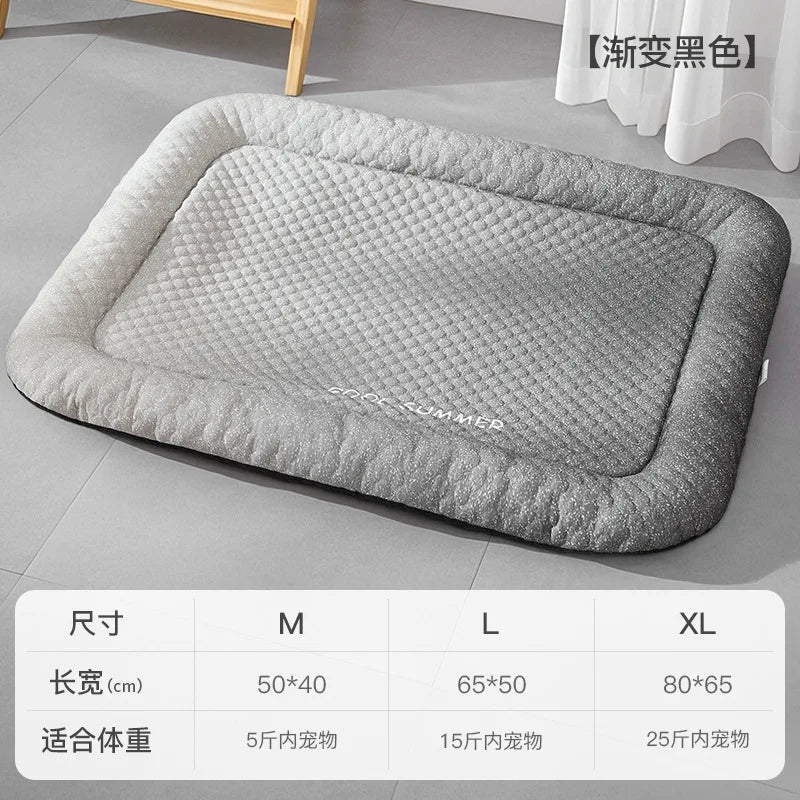 Summer Pet Ice Pads Cold Silk Cool Feeling Dog Beds Skin-friendly Breathable Neck-protecting, Cat Beds, Gradient Color Series Oasis Select Black L 65x50cm