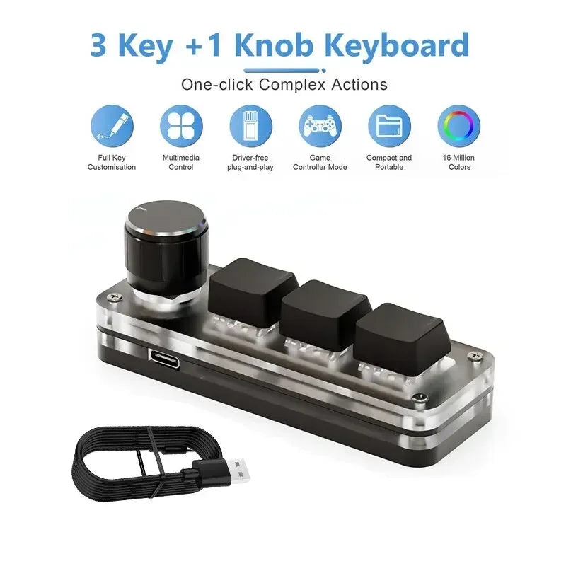 3/6 Keys 1 Knob Mini Macro Mechanical Keyboard USB RGB Gaming Custom Programming Knob Portable Custom Switch For Photoshop Oasis Select 3keys black China Mainland Red Switch