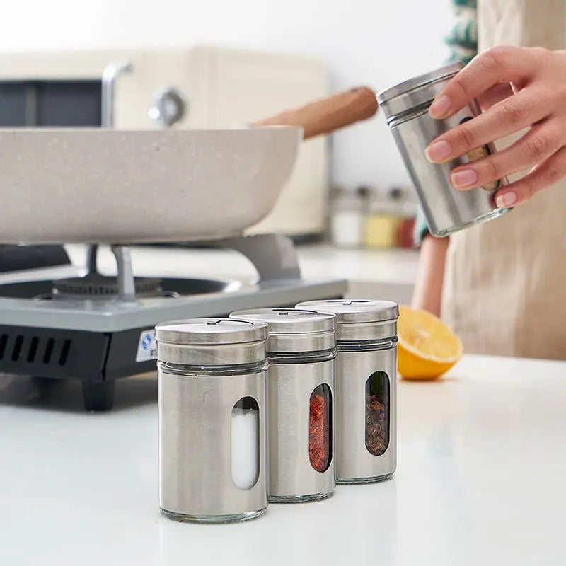 Seasoning Bottle Stainless Steel Rotating Spice Storage Box Condiment Jar BBQ Cooking Herbs Pepper Toothpick Holder Salt Shaker Oasis Select