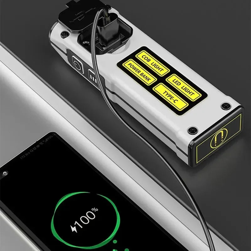 5-in-1 LED Flashlight SOS Alarm, Magnet & Power Bank Keychain