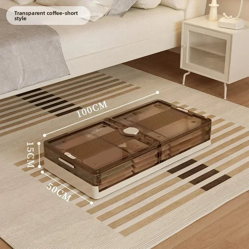 Folding storage ******der the bed Plastic transparent extra large roller dustproof storage box Clothes quilt finishing box Oasis Select Coffee-B