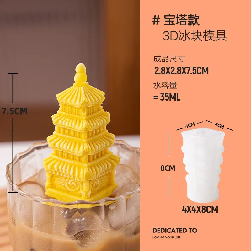 Home Lion Bear Ice Cube Mold Lion Pagoda Silicone Ice Lattice Coffee Milk Tea Refrigerator Creative Ice Grinding Tools Oasis Select C