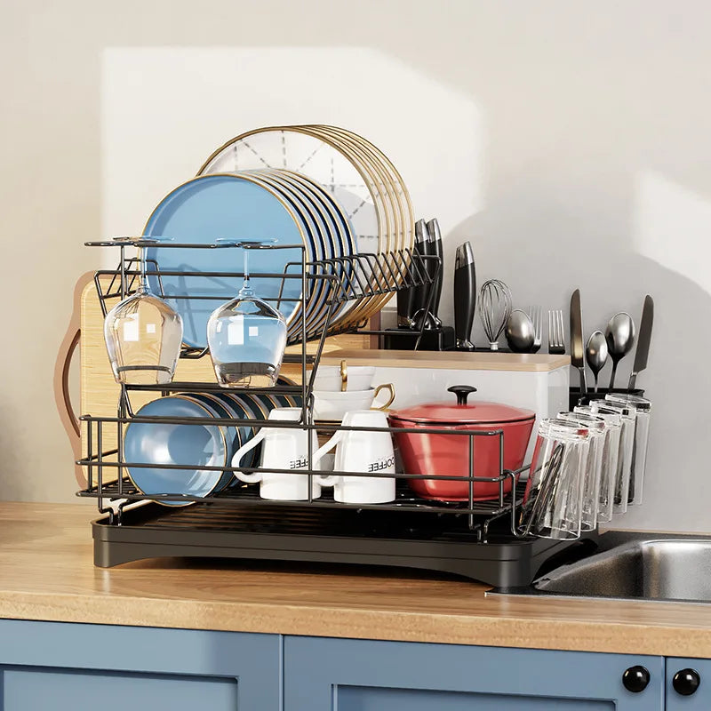 Dish drain rack Double-layer multifunctional bowl and chopstick storage rack Household kitchen water cup rack Oasis Select